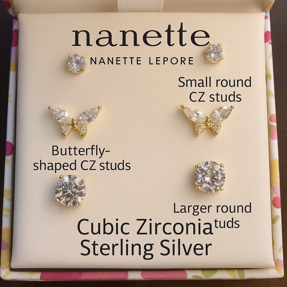 Nanette Lepore Sterling Silver Earring 3 piece Set with Cubic Zirconias